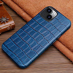 Soft Luxury Leather Snap On Case Cover L01 for Apple iPhone 15 Blue