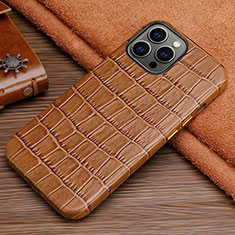 Soft Luxury Leather Snap On Case Cover L01 for Apple iPhone 15 Pro Max Brown