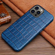 Soft Luxury Leather Snap On Case Cover L01 for Apple iPhone 16 Pro Blue