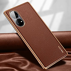 Soft Luxury Leather Snap On Case Cover LD1 for Huawei P50 Brown