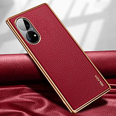 Soft Luxury Leather Snap On Case Cover LD1 for Huawei P50 Pro Red