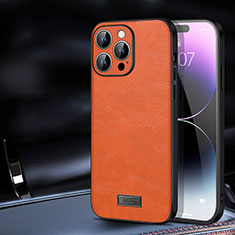 Soft Luxury Leather Snap On Case Cover LD2 for Apple iPhone 15 Pro Orange