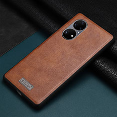 Soft Luxury Leather Snap On Case Cover LD2 for Huawei P50 Brown