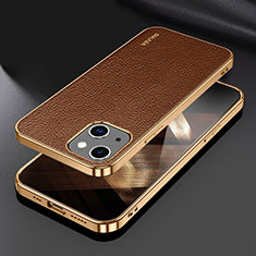 Soft Luxury Leather Snap On Case Cover LD3 for Apple iPhone 15 Plus Brown