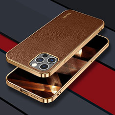 Soft Luxury Leather Snap On Case Cover LD3 for Apple iPhone 15 Pro Brown