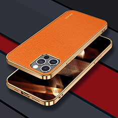 Soft Luxury Leather Snap On Case Cover LD3 for Apple iPhone 15 Pro Max Orange