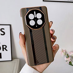 Soft Luxury Leather Snap On Case Cover LF1 for Huawei Mate 50 Brown