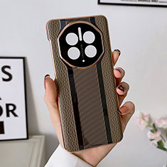 Soft Luxury Leather Snap On Case Cover LF1 for Huawei Mate 50 Pro Brown