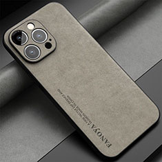 Soft Luxury Leather Snap On Case Cover LS1 for Apple iPhone 15 Pro Gray