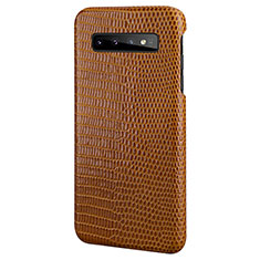 Soft Luxury Leather Snap On Case Cover P02 for Samsung Galaxy S10e Brown