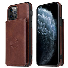 Soft Luxury Leather Snap On Case Cover R01 for Apple iPhone 12 Pro Max Brown