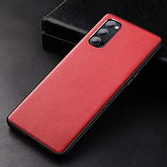 Soft Luxury Leather Snap On Case Cover R01 for Oppo Reno4 5G Red