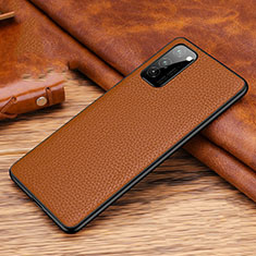 Soft Luxury Leather Snap On Case Cover R02 for Huawei Honor V30 Pro 5G Brown
