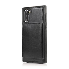 Soft Luxury Leather Snap On Case Cover R02 for Samsung Galaxy Note 10 Black