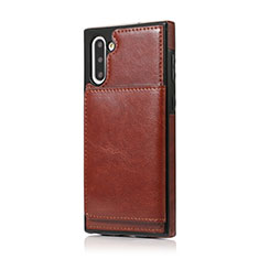 Soft Luxury Leather Snap On Case Cover R02 for Samsung Galaxy Note 10 Brown
