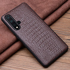 Soft Luxury Leather Snap On Case Cover R03 for Huawei Nova 5 Brown