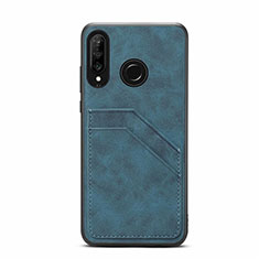 Soft Luxury Leather Snap On Case Cover R04 for Huawei Nova 4e Blue