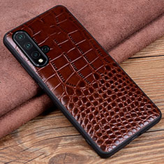Soft Luxury Leather Snap On Case Cover R04 for Huawei Nova 5 Brown