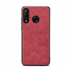 Soft Luxury Leather Snap On Case Cover R04 for Huawei P30 Lite New Edition Red