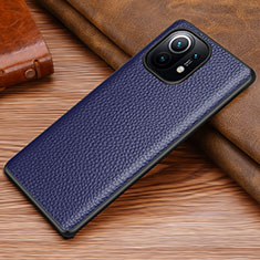 Soft Luxury Leather Snap On Case Cover R06 for Xiaomi Mi 11 Lite 4G Blue