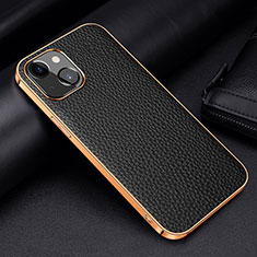 Soft Luxury Leather Snap On Case Cover S01 for Apple iPhone 13 Black