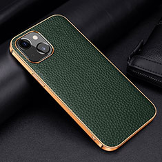 Soft Luxury Leather Snap On Case Cover S01 for Apple iPhone 13 Green