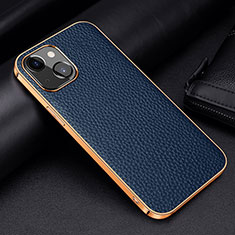 Soft Luxury Leather Snap On Case Cover S01 for Apple iPhone 14 Plus Blue