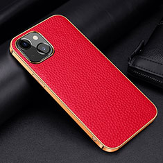 Soft Luxury Leather Snap On Case Cover S01 for Apple iPhone 15 Plus Red