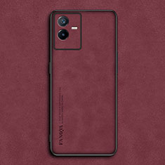 Soft Luxury Leather Snap On Case Cover S01 for Vivo T2x 5G Red