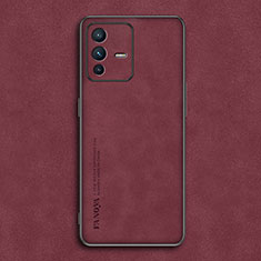 Soft Luxury Leather Snap On Case Cover S01 for Vivo V23 Pro 5G Red