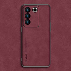Soft Luxury Leather Snap On Case Cover S01 for Vivo V27e 5G Red