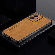 Soft Luxury Leather Snap On Case Cover S01 for Vivo Y77e 5G Orange