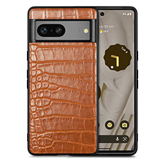 Soft Luxury Leather Snap On Case Cover S01D for Google Pixel 7 5G Brown