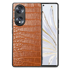 Soft Luxury Leather Snap On Case Cover S01D for Huawei Honor 70 5G Brown