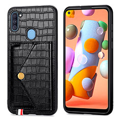 Soft Luxury Leather Snap On Case Cover S01D for Samsung Galaxy A11 Black