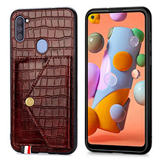 Soft Luxury Leather Snap On Case Cover S01D for Samsung Galaxy A11 Brown