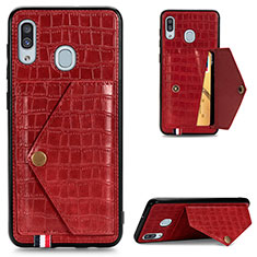 Soft Luxury Leather Snap On Case Cover S01D for Samsung Galaxy A20 Red
