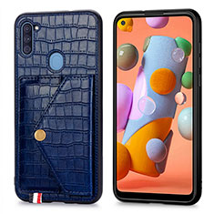 Soft Luxury Leather Snap On Case Cover S01D for Samsung Galaxy M11 Blue