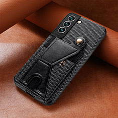 Soft Luxury Leather Snap On Case Cover S01D for Samsung Galaxy S22 Plus 5G Black