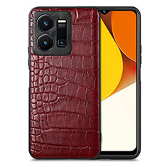 Soft Luxury Leather Snap On Case Cover S01D for Vivo Y35 4G Red