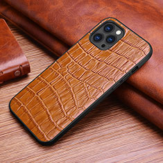 Soft Luxury Leather Snap On Case Cover S02 for Apple iPhone 14 Pro Brown