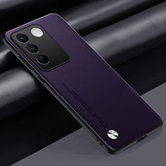 Soft Luxury Leather Snap On Case Cover S02 for Vivo V27 Pro 5G Purple