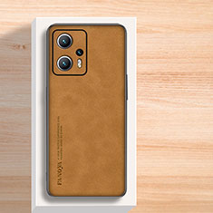 Soft Luxury Leather Snap On Case Cover S02 for Xiaomi Redmi Note 11T Pro 5G Brown