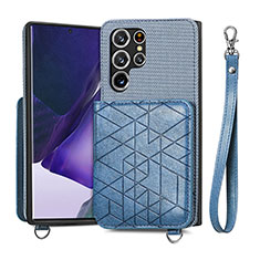 Soft Luxury Leather Snap On Case Cover S02D for Samsung Galaxy S23 Ultra 5G Blue