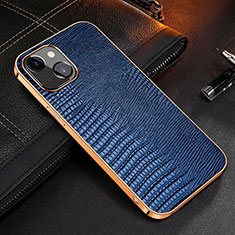 Soft Luxury Leather Snap On Case Cover S04 for Apple iPhone 13 Blue