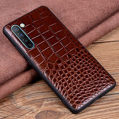Soft Luxury Leather Snap On Case Cover S04 for Oppo F15 Brown