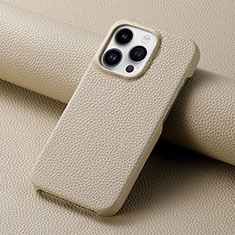 Soft Luxury Leather Snap On Case Cover S04D for Apple iPhone 13 Pro Gray