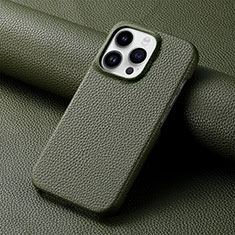 Soft Luxury Leather Snap On Case Cover S04D for Apple iPhone 15 Pro Max Midnight Green
