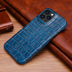 Soft Luxury Leather Snap On Case Cover S06 for Apple iPhone 13 Pro Blue