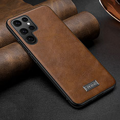 Soft Luxury Leather Snap On Case Cover S07 for Samsung Galaxy S24 Ultra 5G Brown